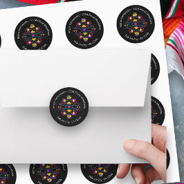 Mexikanska Fiesta Party Flowers Black Adress Runt Klistermärke