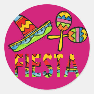 Mexikanska Fiesta Party Sombrero Maraca Stickers Runt Klistermärke