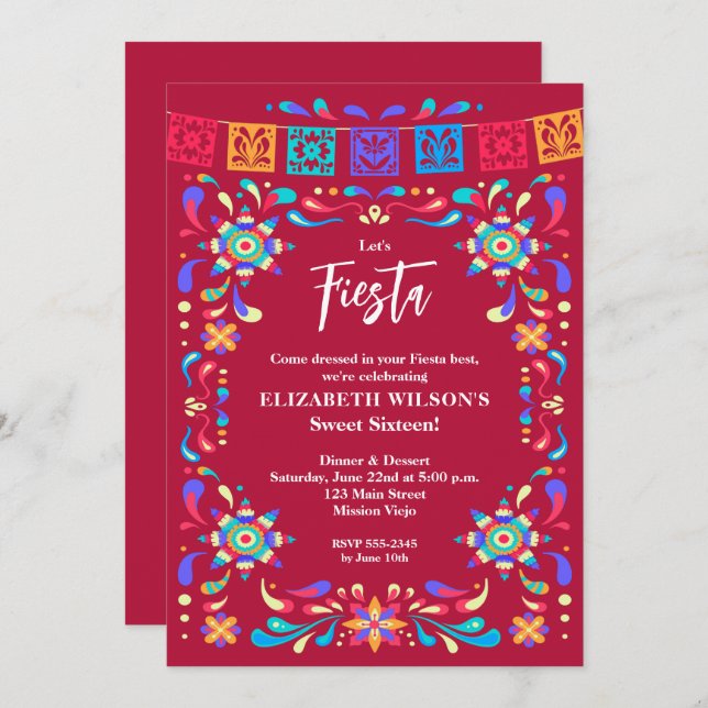 Mexikanska Fiesta Sweet sixteen Födelsedagsfest Inbjudningar (Fram/baksida)