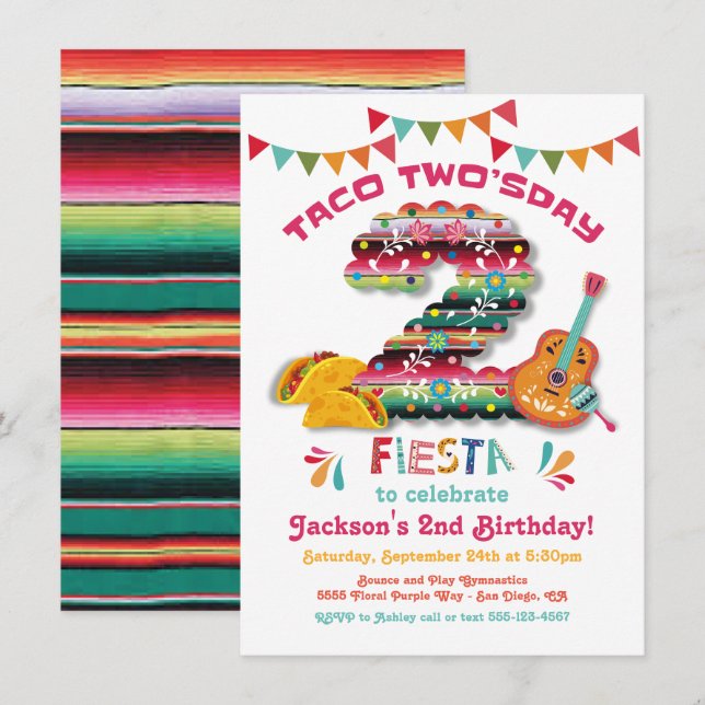 Mexikanska Fiesta Taco 2:s födelsedag Inbjudningar (Fram/baksida)