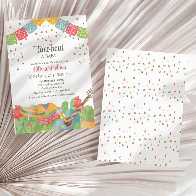 Mexikanska Fiesta Taco "Bout A Baby Baby Shower Inbjudningar (Mexican Fiesta Taco 'Bout A Baby Baby Shower Invitation on a dry white fan palm leaf.)