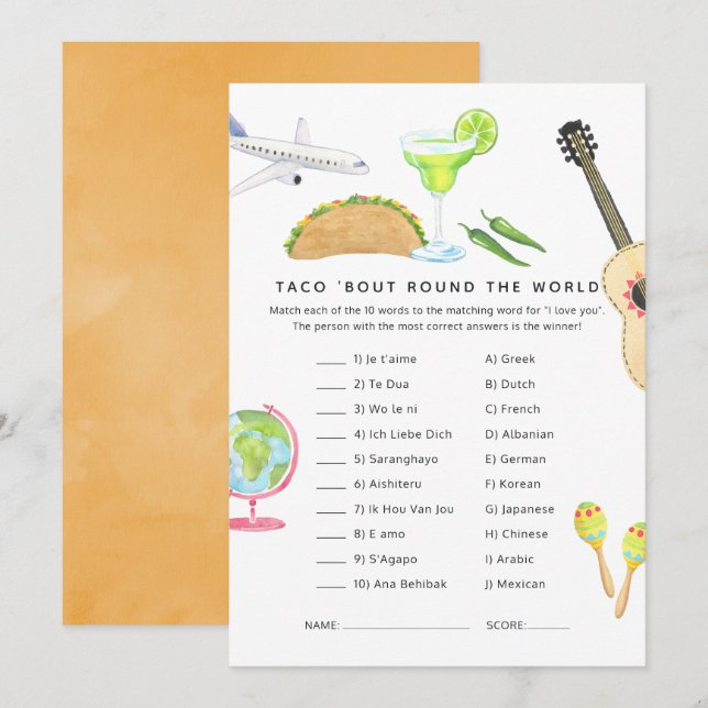 Mexikanska Fiesta Taco om Kärlek Shower Game Inbjudningar (Fram/baksida)