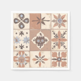 Mexikanska Fiesta Talavera Tile Neutralt Skull Sol Pappersservett