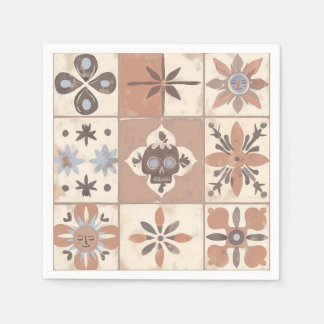 Mexikanska Fiesta Talavera Tile Neutralt Skull Sol Pappersservett