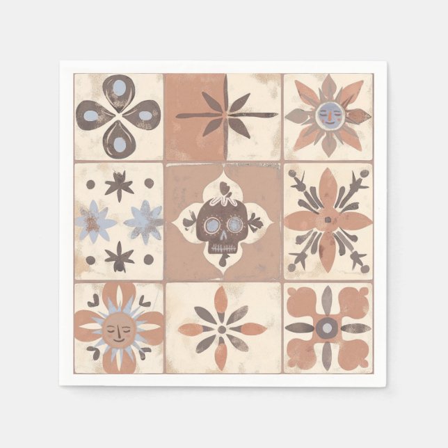 Mexikanska Fiesta Talavera Tile Neutralt Skull Sol Pappersservett (Framsidan)