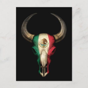 Mexikanska Flagga Bull Skull på svart Vykort