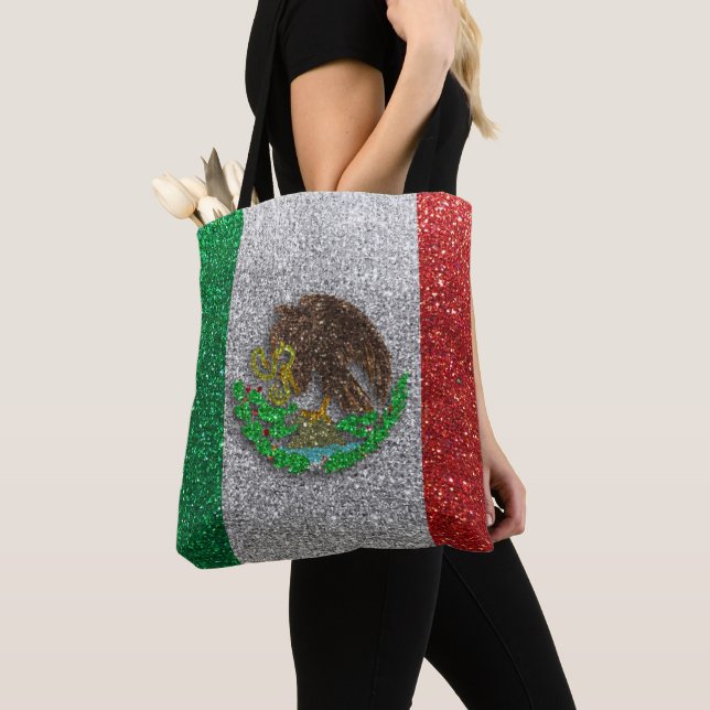 Mexikanska Flagga, Glitter latx Travel Tygkasse (Närbild)