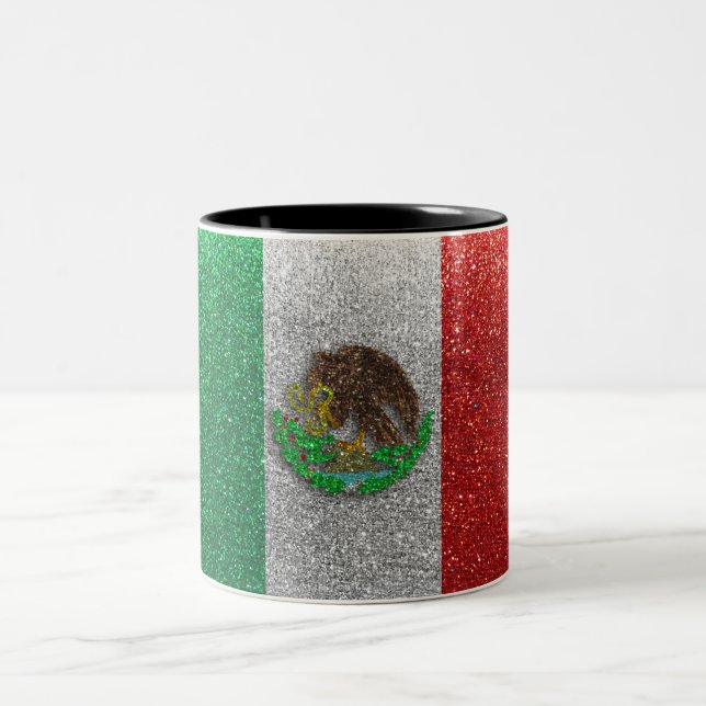 Mexikanska Flagga Mexico Bling Glitter Hemkontor Två-Tonad Mugg (Center)