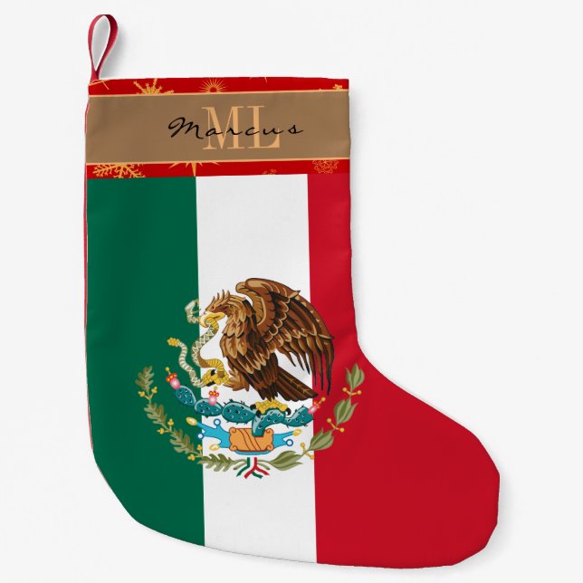 Mexikanska Flagga, Mexiko, monogram, snöflinga Liten Julstrumpa (Framsidan)