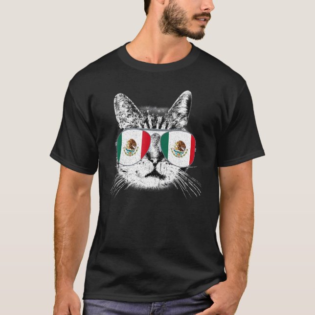 Mexikanska Flagga-Pridet Land Roots Cat T Shirt (Framsida)