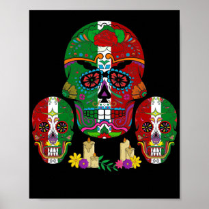 Mexikanska Flagga Skull Dia De Los Muertos Day Poster