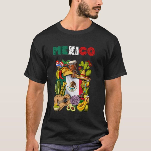 Mexikanska Flagga Tacos Cactus Cinco de Mayo Fiest T Shirt (Framsida)