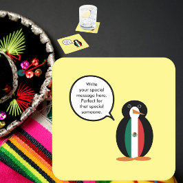 Mexikanska Flagga Talar Penguin Round Pappra Kuste Underlägg Papper Kvadrat