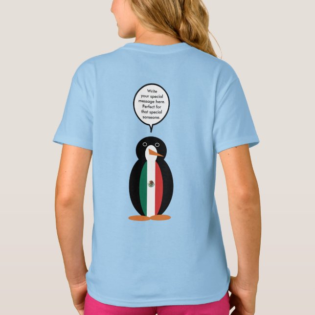 Mexikanska flaggpratande Ms Penguin-flickor T Shirt (Baksida)