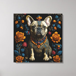 Mexikanska folkArt Fransk Bulldog Canvastryck
