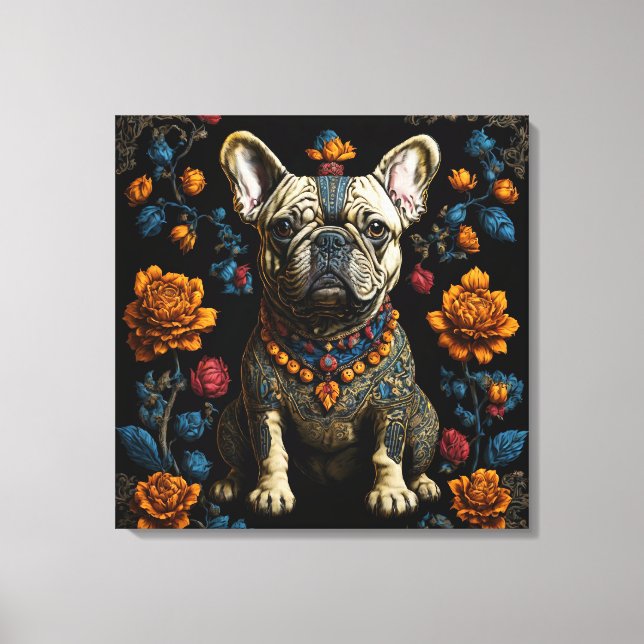 Mexikanska folkArt Fransk Bulldog Canvastryck (Framsida)