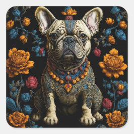Mexikanska folkArt Fransk Bulldog Fyrkantigt Klistermärke