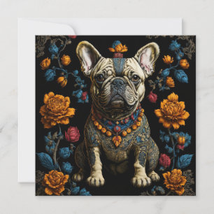 Mexikanska folkArt Fransk Bulldog Julkort