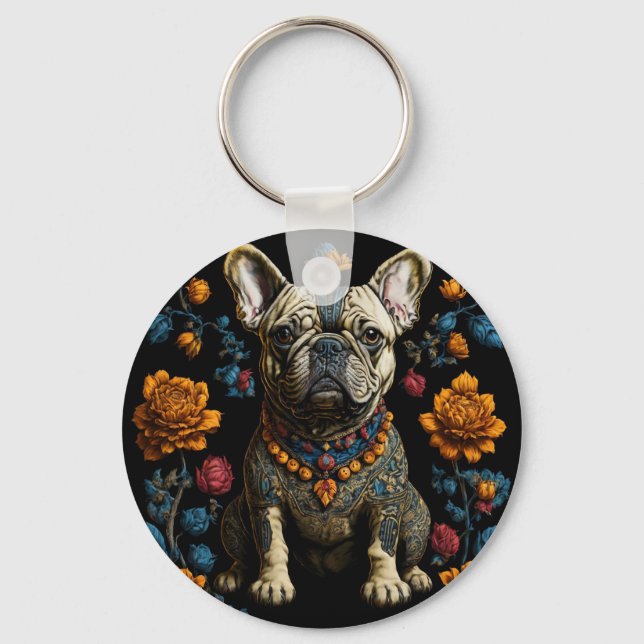 Mexikanska folkArt Fransk Bulldog Nyckelring (Framsida)