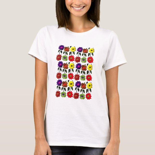 Mexikanska folkkonst, blommor, broderade blommor t shirt (Framsida)