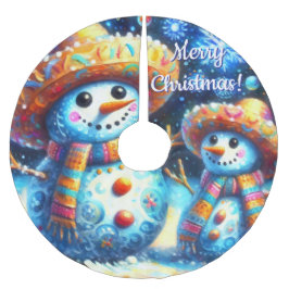 Mexikanska folkkonst Snögubbar Snögubbe Snö Julgransmatta Borstad Polyester