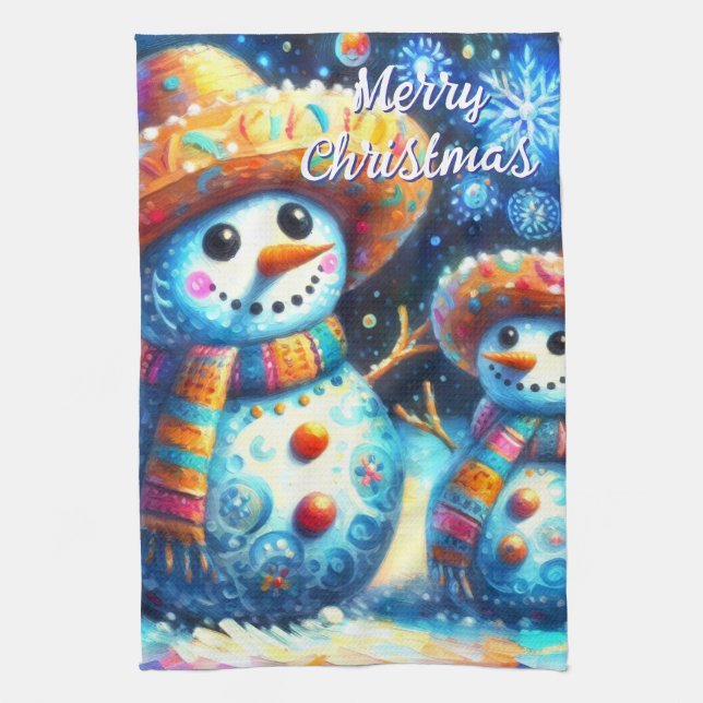 Mexikanska folkkonst Snögubbar Snögubbe Snö Kökshandduk (Vertikal)