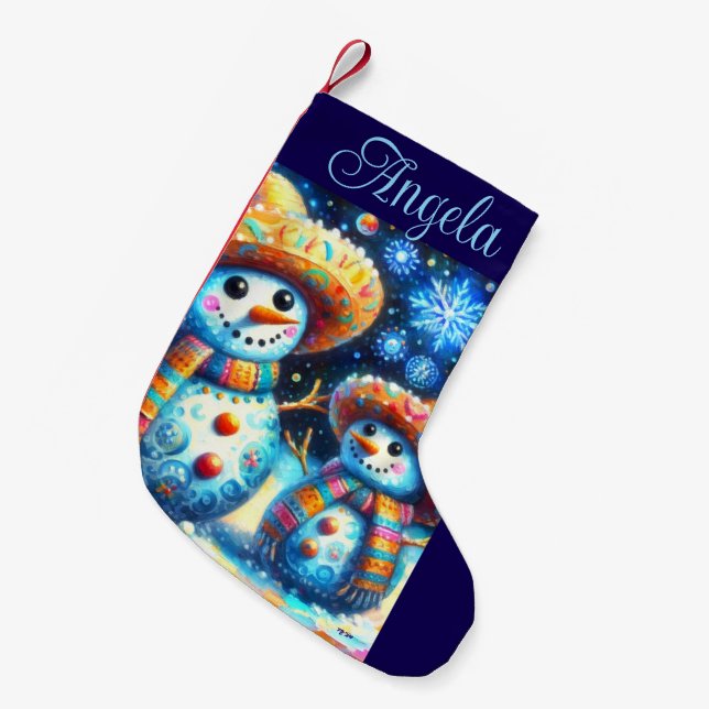 Mexikanska folkkonst Snögubbar Snögubbe Snö Liten Julstrumpa (Framsidan (Hängande))