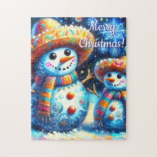 Mexikanska folkkonst Snögubbar Snögubbe Snö Pussel (Vertikal)