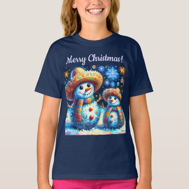 Mexikanska folkkonst Snögubbar Snögubbe Snö T Shirt (Framsida)