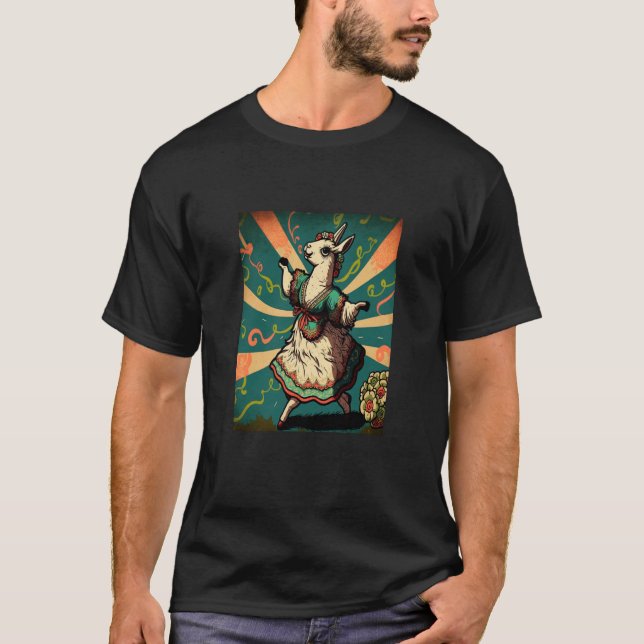 Mexikanska Folklore Fläkt Mexican Llama Dancing Fo T Shirt (Framsida)