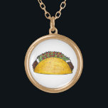 Mexikanska Food Foodie Taco Tacos Cinco de Mayo Gi Guldpläterat Halsband<br><div class="desc">Necklace har en originalmarkör som illustrerar en smakrik mexikansk hård snäcka som är fylld med nötkött,  ost,  sallat,  tomat och surt grädde. Underbar för din favoritmat!</div>