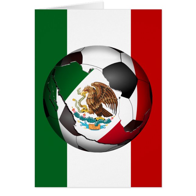 Mexikanska fotbolls-bolls-ball med Flagga-bakgrund Hälsningskort (Framsidan)