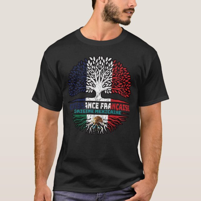 Mexikanska Fransken Frankrike Träd Roots Flagga T Shirt (Framsida)