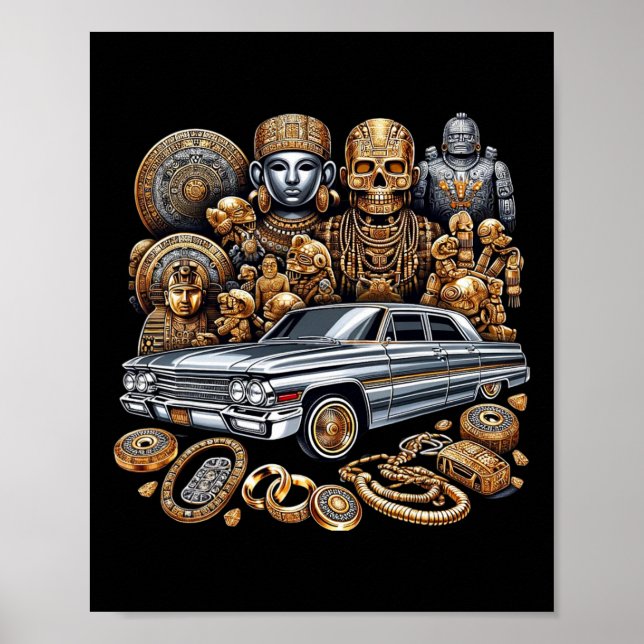 Mexikanska gatukulturen Lowrider Latino Cinco De M Poster (Framsidan)