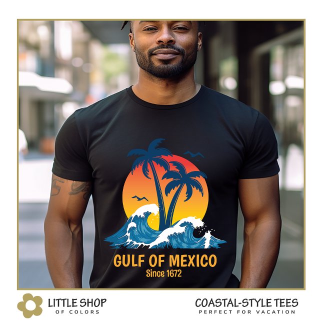 Mexikanska Golfens solnedgång Palmerträd T Shirt (Skapare uppladdad)