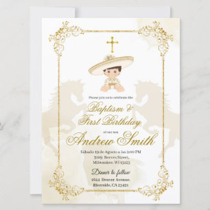 Mexikanska Guld-charro-baptism och födelsedagstid Inbjudningar