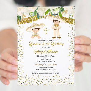 Mexikanska Guld Charro Boys Baptism och födelsedag Inbjudningar