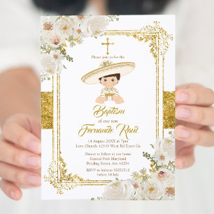 Mexikanska Guld Fiesta Boy Baptism Christening Inbjudningar