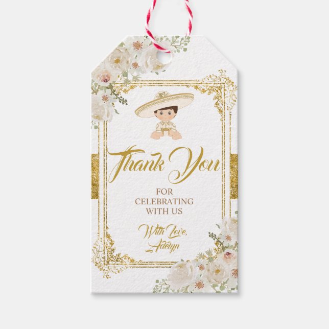 Mexikanska Guld Fiesta Boy Baptism Christening Presentetikett (Framsidan)