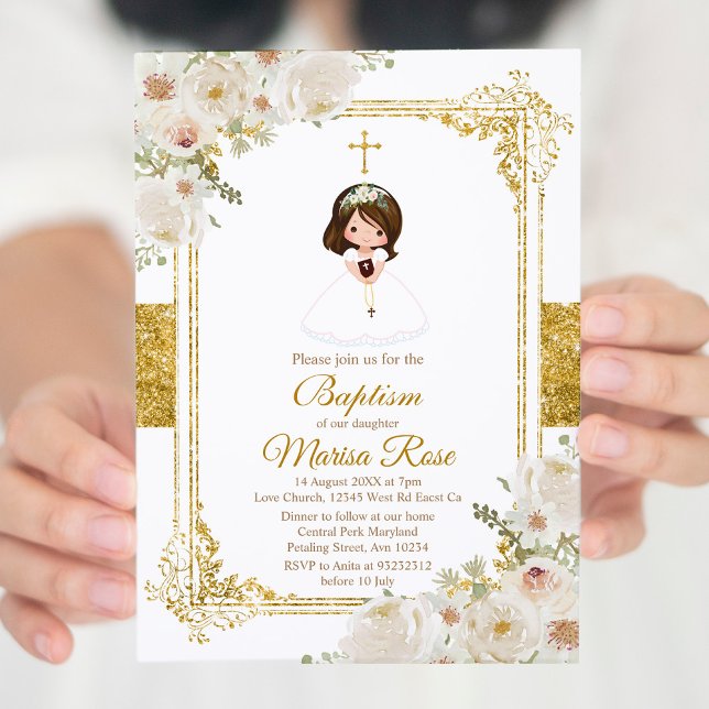 Mexikanska Guld Fiesta Girl Baptism Christening Inbjudningar (Skapare uppladdad)