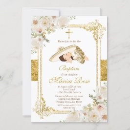Mexikanska Guld Fiesta Girl Baptism Christing Inbjudningar