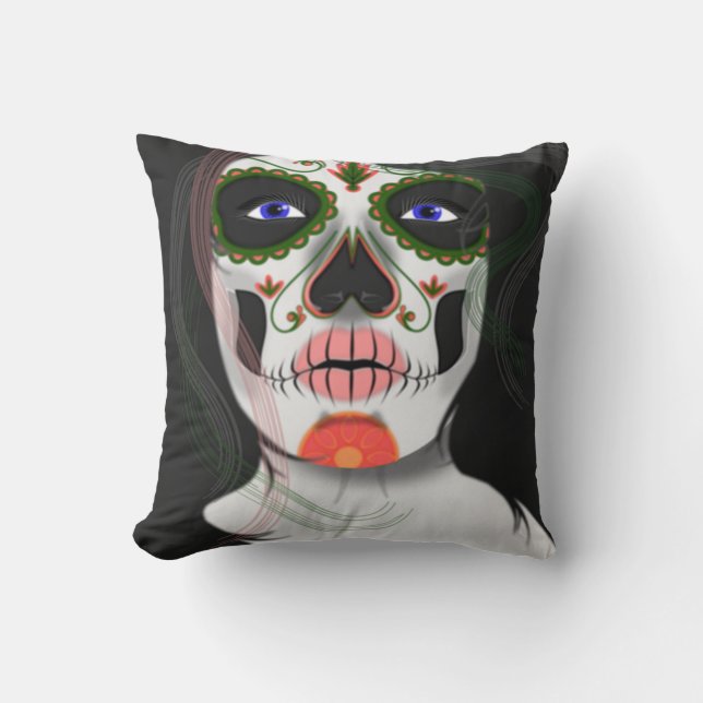 Mexikanska Halloween Mask Dekorativ kudde (Framsida)