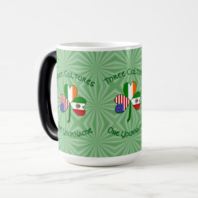 Mexikanska irländska amerikanska flaggor Shamrock  Magisk Mugg (Framsida vänster)