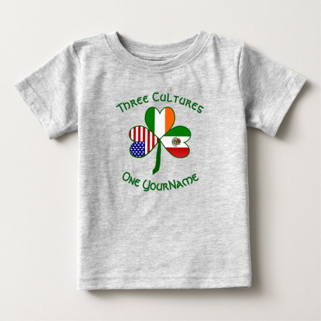 Mexikanska irländska amerikanska flaggor Shamrock  T Shirt (Framsida)