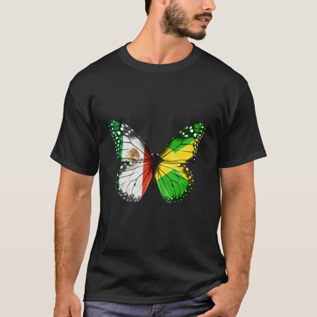 Mexikanska Jamaican Flagga Butterfly T Shirt (Framsida)