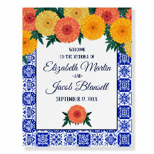 Mexikanska kakel marigolds bröllopsfoamboard