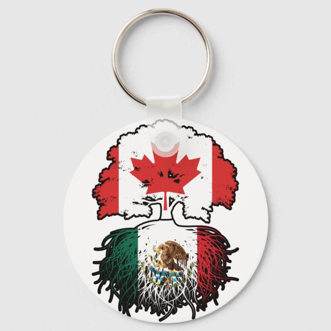 Mexikanska Kanada Träd Roots Flagga Nyckelring (Framsida)