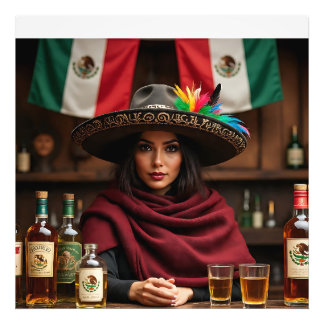 Mexikanska Kantina Porträtt - Woman i Charro Sombr Fototryck