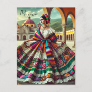 Mexikanska kvinnor i traditionell klänning vykort