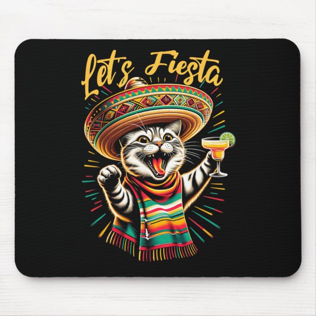 Mexikanska Låt oss Fiesta Sombrero Cat Cinco De Ma Musmatta (Framsidan)